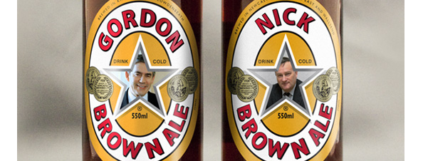 Two special edition Newcastle Brown Ale labels